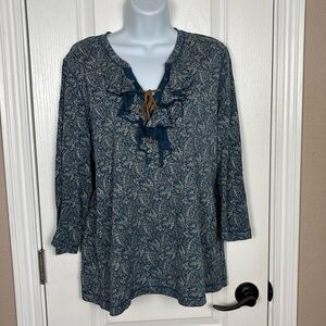 LRL Lauren Jeans Co. Women's Long Sleeve Ruffled V-Neck Boho Western Top Size XL